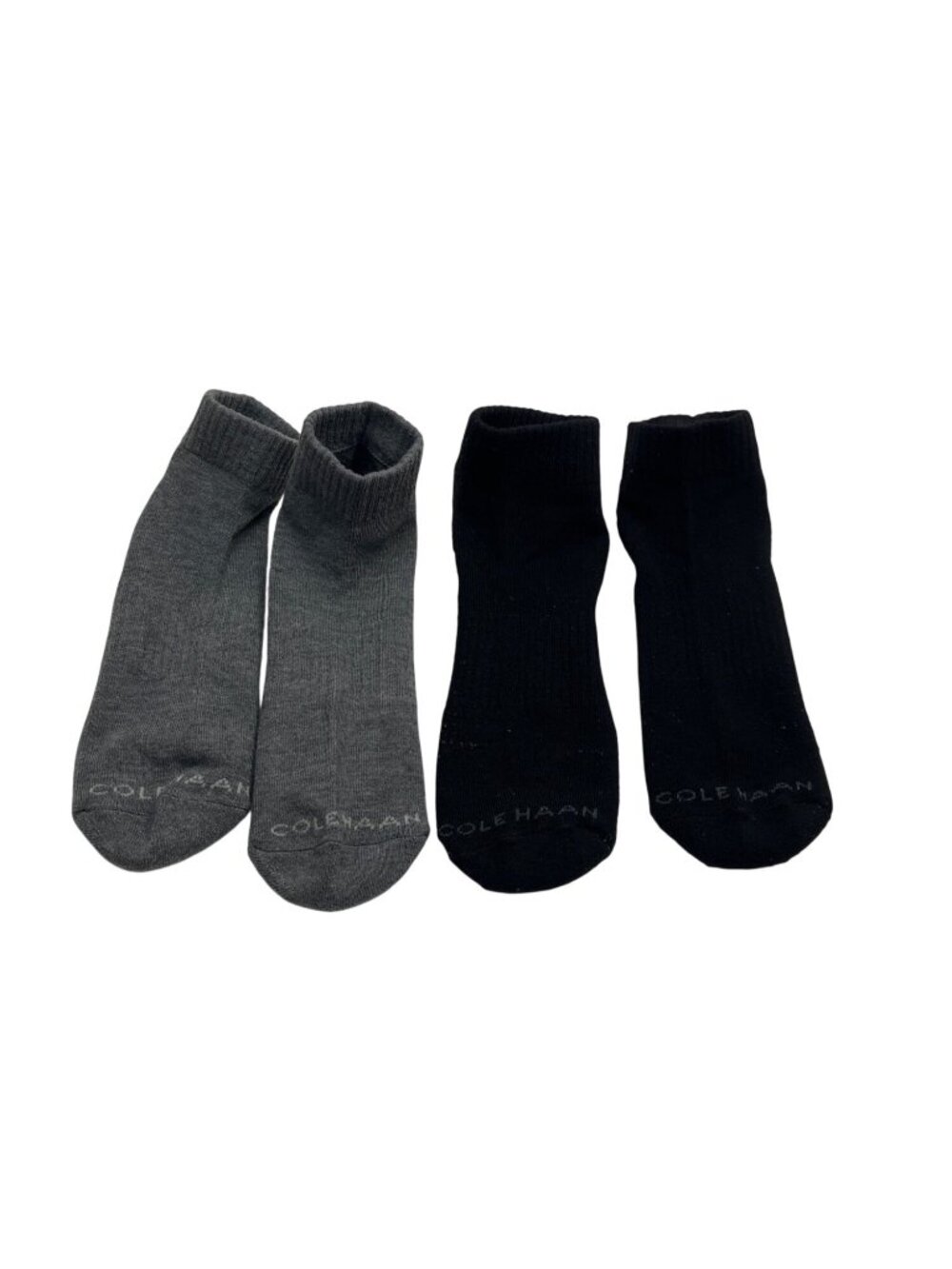 Cole Haan Mens Ribbed Gray & Black Ankle Socks 2-Pack Soft Cotton Blend26u